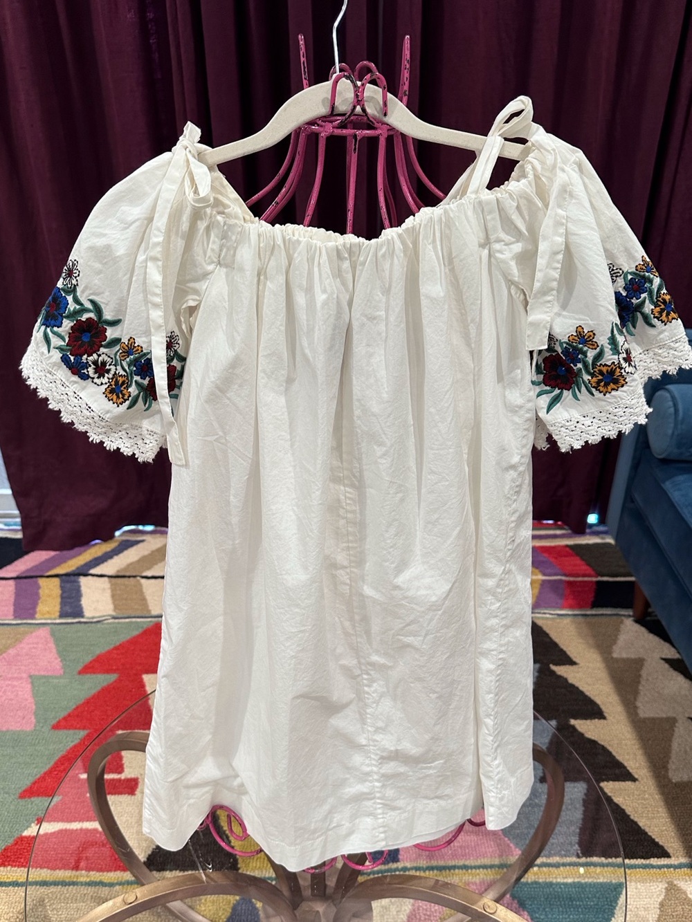 Topshop White Off-Shoulder Embroidered Sleeve Blouse